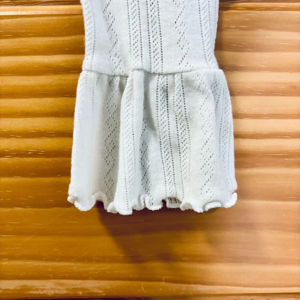 Intimately Free People Cream Ruffled Cropped Crop Shirt Top Tee Size S